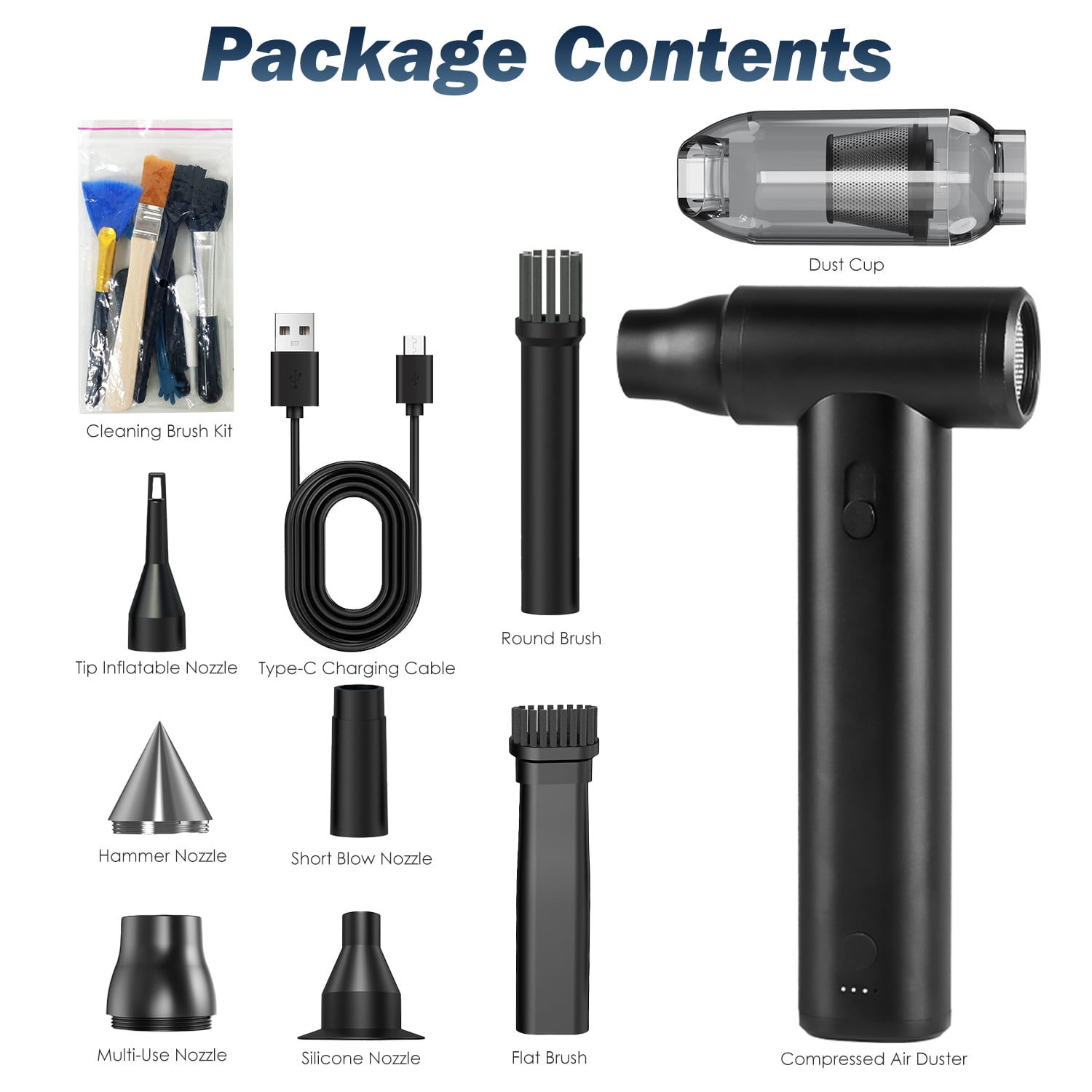 Zorpupoa 1 Set Compressed Air Duster 250000RPM Stepless Variable Speed 10000mAh Battery Cordless Dust Blower Vacuum Cleaner Portable Jet Dry Blower for PC Keyboard Car Home