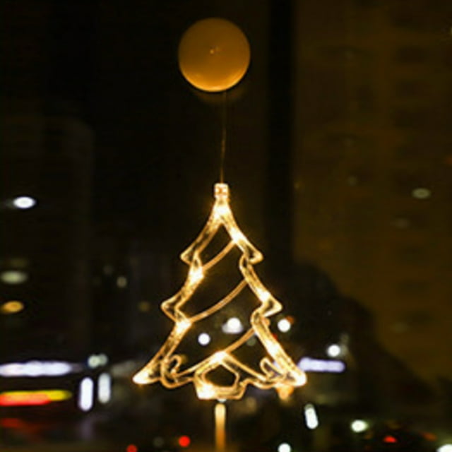Warm White LED Christmas Window Lights with Suction Cups 20-Bulb Battery-Operated Tree/Star/Bell Decor for Glass or Walls
