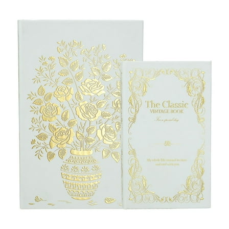 A&B Home Decorative Book Boxes with White and Gold Floral Motifs and Text 6S/CTN L:7x3x10.5" - Set of 2