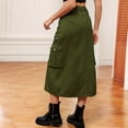 thumbnail image 4 of Women'S Long Jean Skirts with Slit Elastic Waist Cargo Denim Maxi Skirt Green XXL, 4 of 8