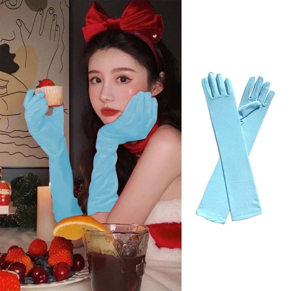 Lilgiuy Adult Long Opera Gloves Solid Color Length Lightweight Soft Breathable Stretch Elbow Gloves for Theatrical Performances or Makeup Stages, Light Blue
