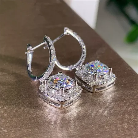 2 Ct Round Cut Cubic Zirconia Diamond Dangle Drop Earrings in 14K White Gold Over Sterling Silver – Stylish and Elegant Women s Jewelry