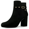 thumbnail image 1 of BLISSFUL STEP Women's Buckle Decor Chunky Heels Ankle Booties, 1 of 7