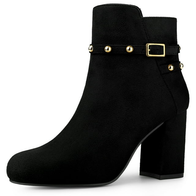 Unique Bargains Femmes Boucle Décor Talons Chunky Bottines