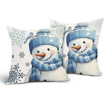 Winter Snowman Snowflake Pillow Covers 18x18 Inch Blue Christmas Throw Pillow Covers Set of 2 Xmas Winter Holiday Pillowcases Cotton Linen Cushion Covers For Couch Bedroom Sofa Chair Car Home Decor