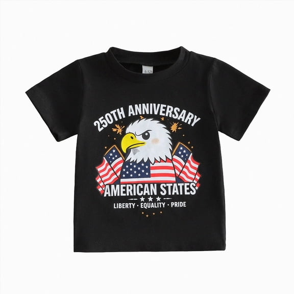 KPOPLK Kids 250th Flag Shirt 18M-4Y Toddler Boys 4th of July Tee Patriotic T-Shirt for Memorial Independence Day Top Size 18-24 Months,Black