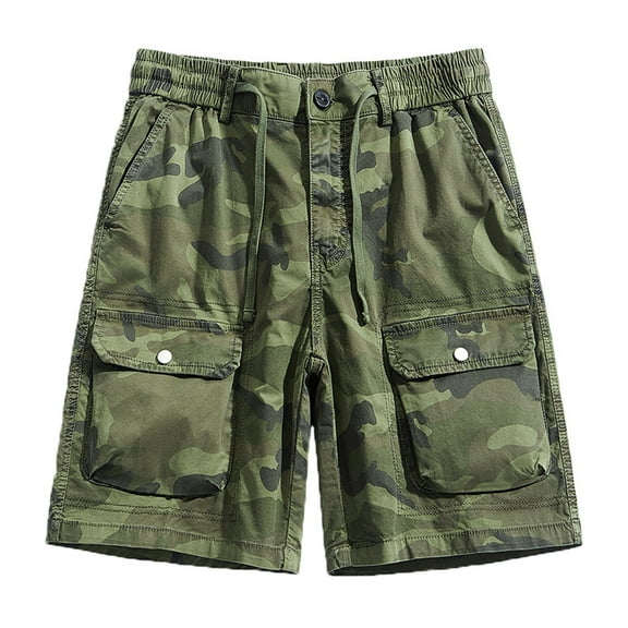 IROINNID Cargo Shorts for Men Camouflage Workwear Shorts, Slim Fit, Multiple Pockets Zipper Straight Leg Five Piece Pants able Shorts,Olive Green