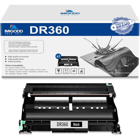 1-Pack DR360 Black Drum Unit Replacement for Brother High Capacity 15,000 Pages with DCP-7030 7040 7045N HL-2120 2125 2140 2150 2170 MFC-7040 7340 7345DN 7440 7840 Printer