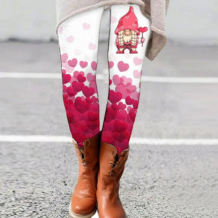Frehsky High Waisted Leggings Womens Leggings Valentine Day Cute Print  Casual Comfortable Home Leggings Boot Pants Leggings for Women Pink 2XL 