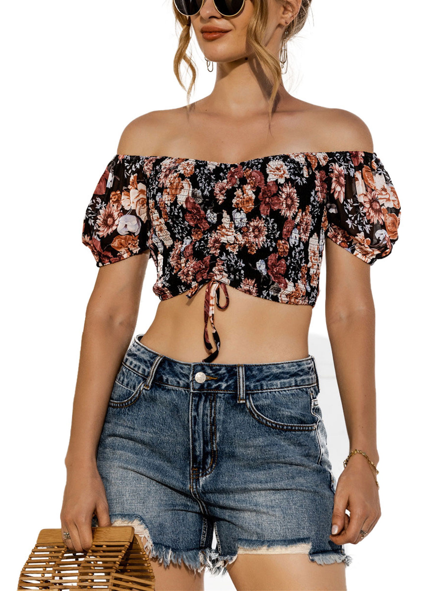 Womens Casual Boho Halter Off Shoulder Ruffled T-Shirt Summer Crop Tank Tops