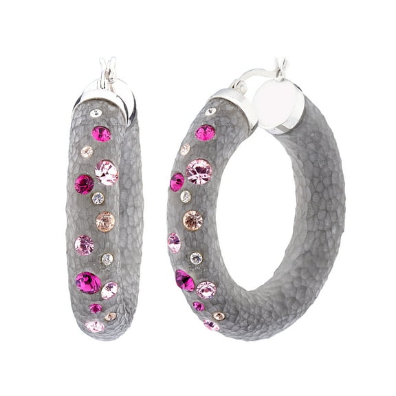 Handcrafted Black Lucite 44mm Hoop Earrings with Coloful Confetti Crystals