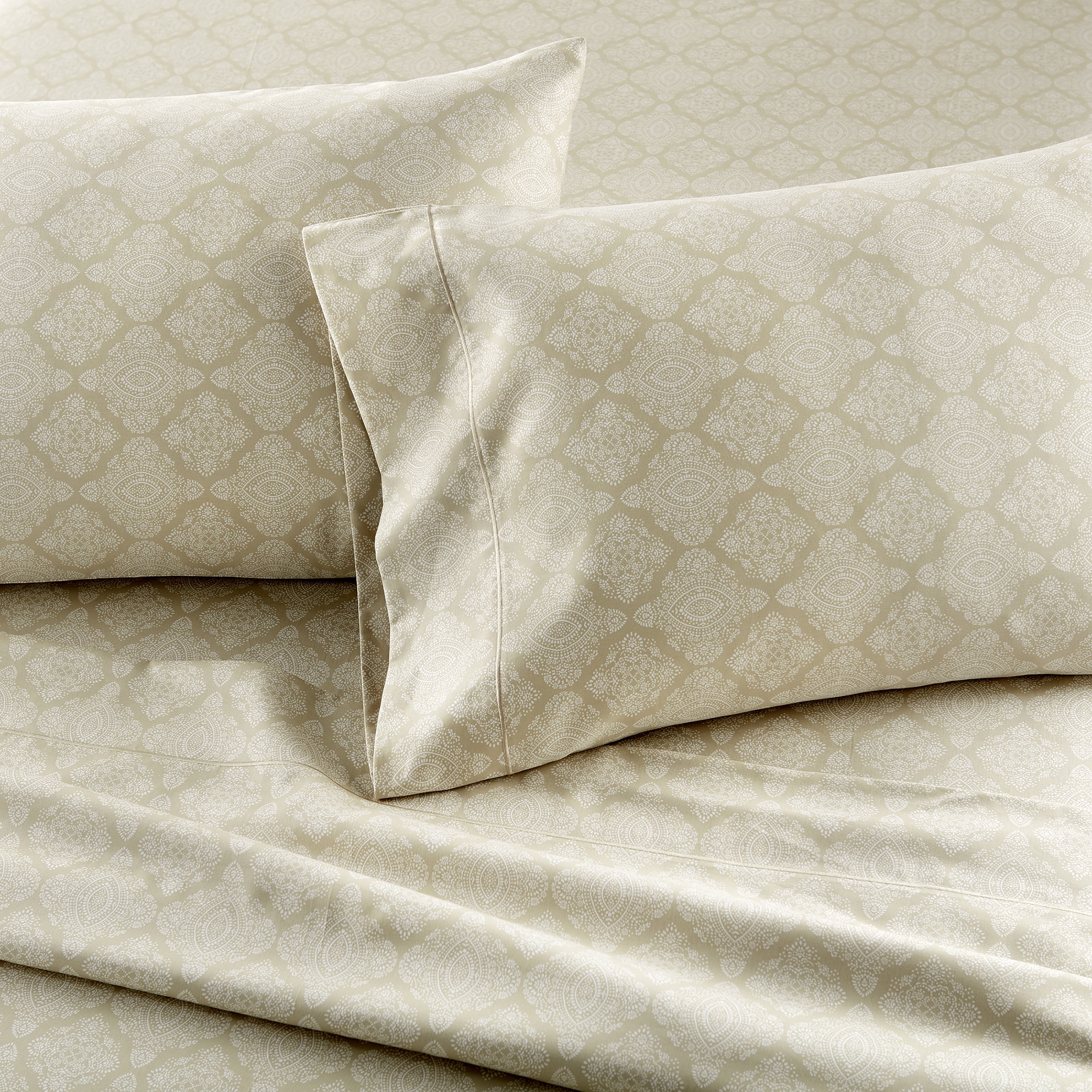 Better Homes & Gardens 2-Piece 400 Thread Count Performance Pillowcase Set, Ogee Print Almond Biscuit, Queen