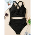 thumbnail image 5 of Women'S Textured Bikini Sets Twist Front Top Swimsuits High Waisted Bathing Suits Black L, 5 of 6