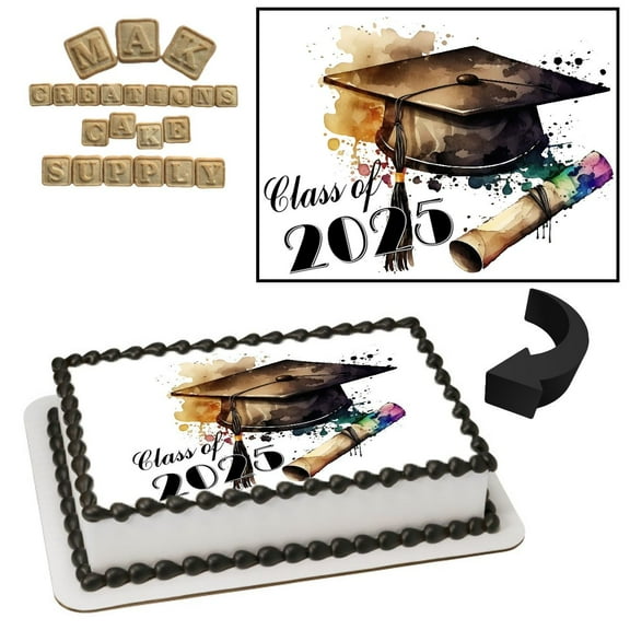 Class of 2025 Watercolor Graduation 1/4 Sheet Cake topper - Can also be used on a 1/2 Sheet with room to decorate!