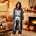 thumbnail image 5 of Adult Halloween Relaxed‑Fit One‑Piece Jumpsuit, Hooded Full‑Body Skeleton Pattern Long Sleeve Couple Loungewear, 5 of 8