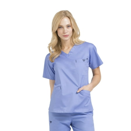 Med Couture Women's 8403 Signature V-neck Scrub Top -Ceil/Navy-XX-Large