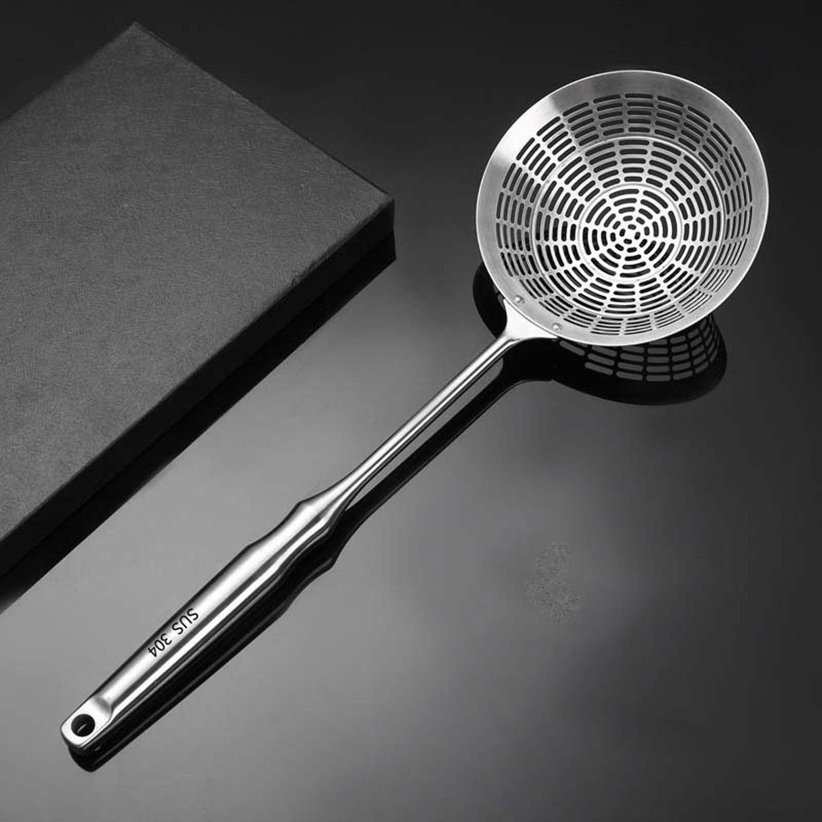 SEIWEI Large Strainer Spoon - 13.5" Colander Draining Scoop For Pasta, Veggies, Noodles (Black)