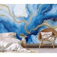 thumbnail image 2 of Peel and Stick Wallpaper Abstract Blue Fluid Art Gold Modern Art Wall Mural Decor Self Adhesive and Removable 69in x 98in, 2 of 8