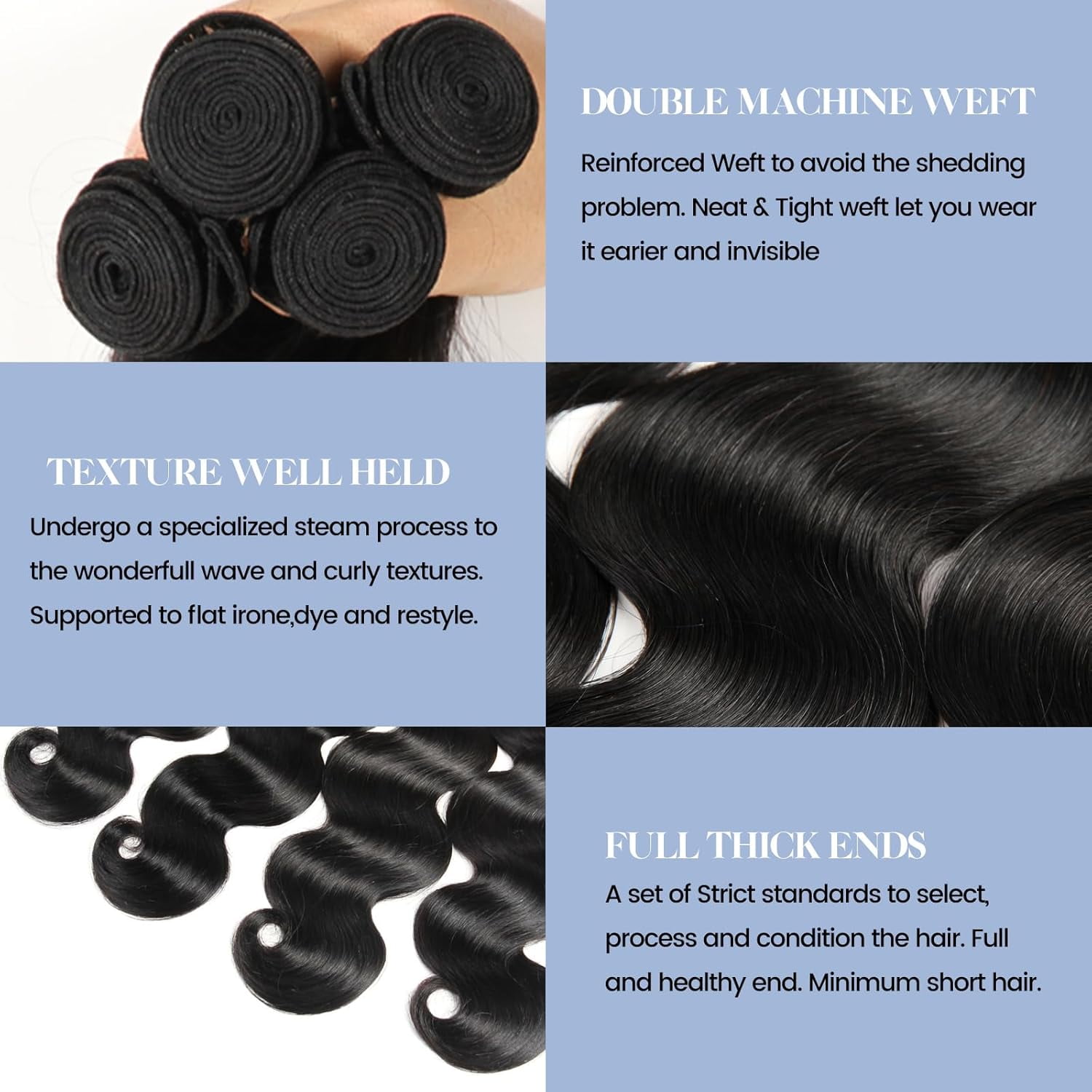 Human Hair Bundles Body Wave 24 26 28 30 Inch 100% Unprocessed Brazilian Virgin Hair Extension 12A Quick Weave 4 Bundles Human Hair Natural Black