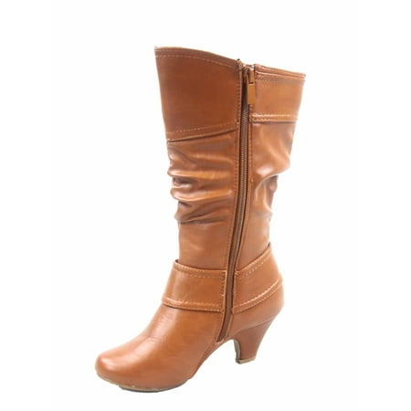 

Auto 9k Youth Girl s Kid s Zipper Low Heel Round Toe Buckle Dress Boot ( Tan 1 )