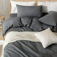 thumbnail image 5 of JOLUSERE 100% Organic Yarn-Dyed Cotton Duvet Cover Queen Set, 3 Pieces Cotton Bedding Duvet Cover,Ultra Soft & Fade Resistant,Gentle Black, 5 of 14