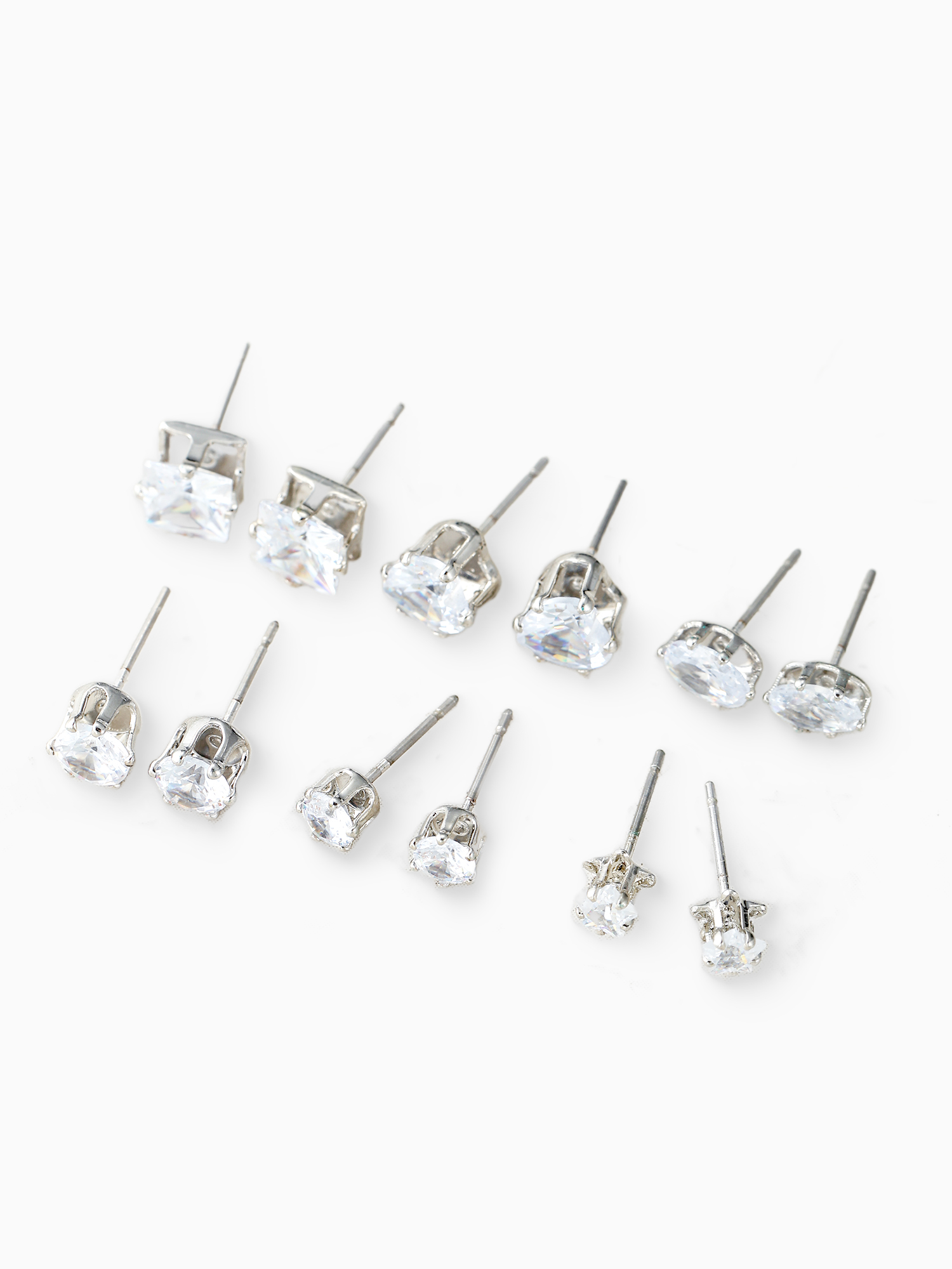 Time and Tru Women's Jewelry Essentials Simulated Diamond Stud Earrings, 6-Pack