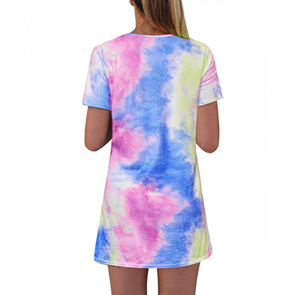 Summer T Shirt Dresses for Womens, Casual Short Sleeve Tie-dye Printed  Loose Fit Holiday Dress Stretchy Midi Dress - Walmart.com