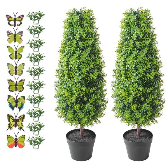 2-Pack 3ft Artificial Boxwood Topiary Ball Trees, UV Resistant Faux Plants for Indoor Outdoor Home Garden Decor (Green)