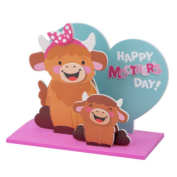 Fun Express 6 1/4" x 5" 3D Happy Moother’s Day Highland Cow Foam Craft Kit - Makes 12