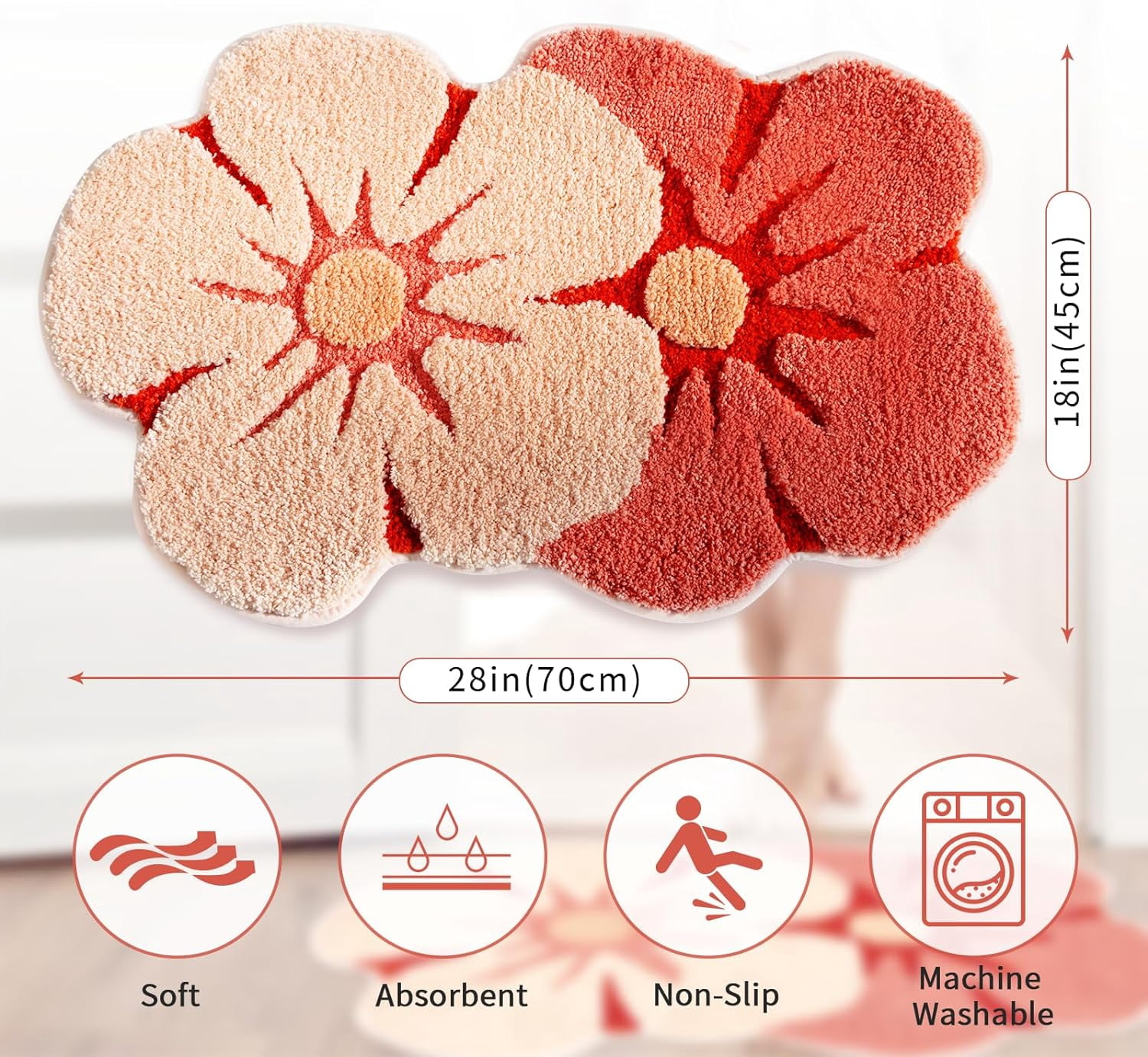 Bath Mat, Cute Flower Bathroom Rugs with Soft Thickened Microfiber, Absorbent Quick Dry Non Slip Bathtub Floor Mat, Machine Washable Plush Shaggy Decor Mat for Shower Doorway 18x28 Inch