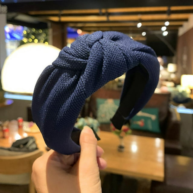Bandeau Tricoté pour Femmes avec Nœud, Bandeau pour Cheveux, Bleu