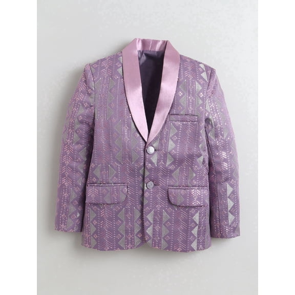 Boys Satin Single Breasted Embroidered Blazer - Mauve, 10-11Y