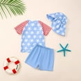 thumbnail image 4 of Krdevn Baby Boys' 3-Piece Rash Guard Swim Set, Patriotic Star Print Zip-Up Top, Shorts & Sun Hat, Summer Beach & Pool Outfit,3-4 Years, 4 of 5