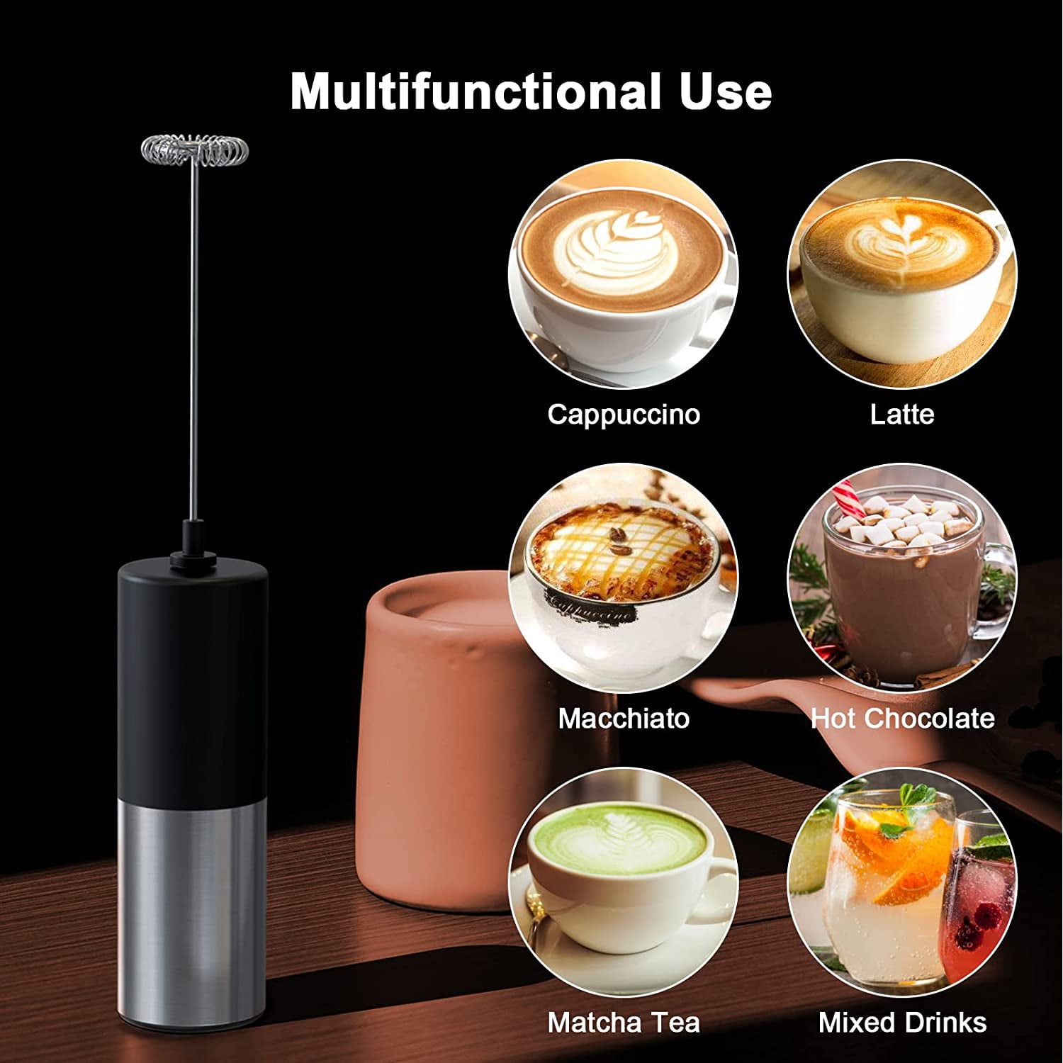 KIEKRO Milk Frother Handheld, Rechargeable Milk Frother Handheld, Electric Milk Frother Handheld for Latte, Matcha, Protein Powder, Hot Chocolate