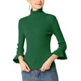 thumbnail image 2 of INSPIRE CHIC Women's Turtle Neck 3/4 Ruffle Sleeves Pullover Slim Rib Knit Sweater M Green, 2 of 8