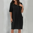 thumbnail image 2 of B91xZ Robe de Soirée pour Femmes Robes d'Été à Manches Courtes Décontractées Col en V Robe de Fête Florale, Noir S, 2 of 5