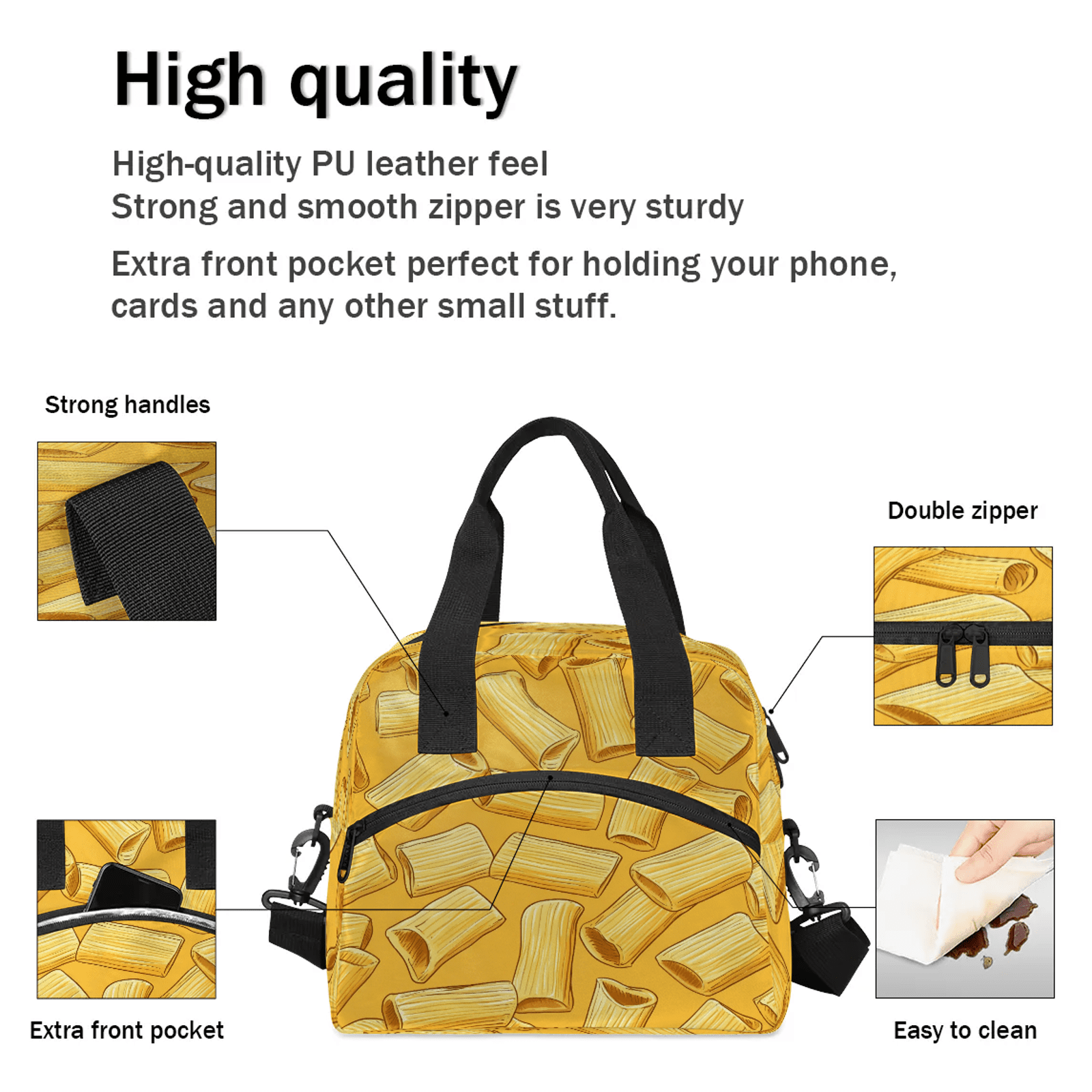 Herdesigns Noodles Lunch Bag for Women Men Adult, Funny Food Large Insulated Reusable Lunch Box Leakproof Portable Cooler Tote Bags for Work Picnic Beach