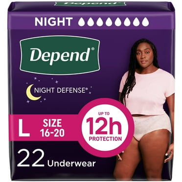 Depend Night Defense Incontinence Underwear for Women, Adult Diapers, L, 22 Count