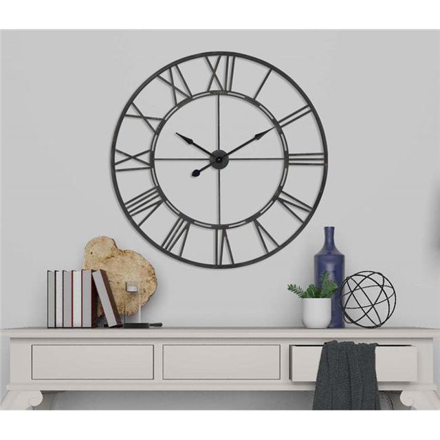 Utopia Alley CL68BK 43.5 in. Oversized Roman Round Wall Clock, Matte Black