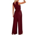 thumbnail image 3 of GSPCLAM Womens Solid Color Overalls Wide Leg V Neck Jumpsuits with Pockets for Work Fall Comfy Pants Wine XXL, 3 of 4