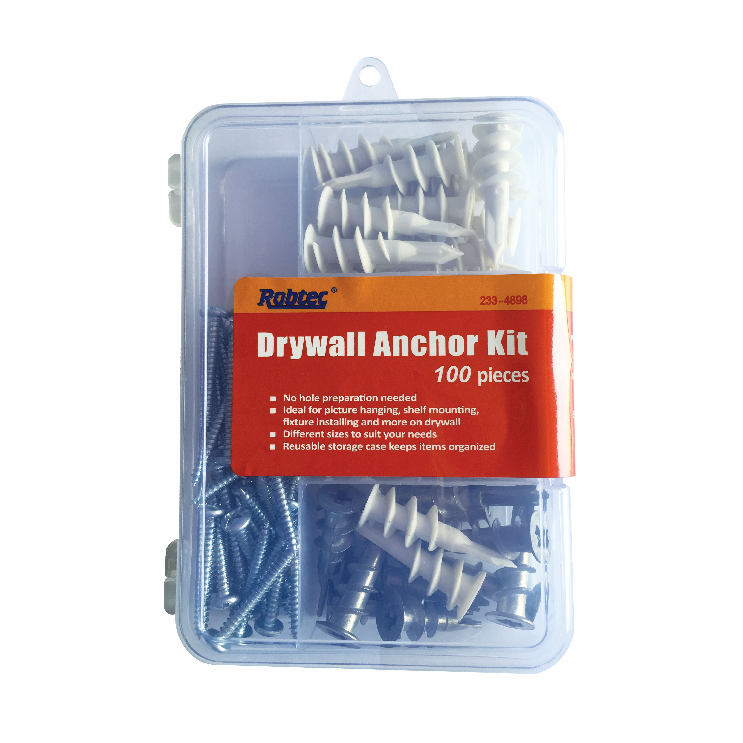 100-Pack Plastic Drywall Anchor Kit with 8x1 Screws and 3/16 Drill Bit 100-Pack Plastic Drywall Anchor Kit with 8x1 Screws and 3/16 Drill Bit