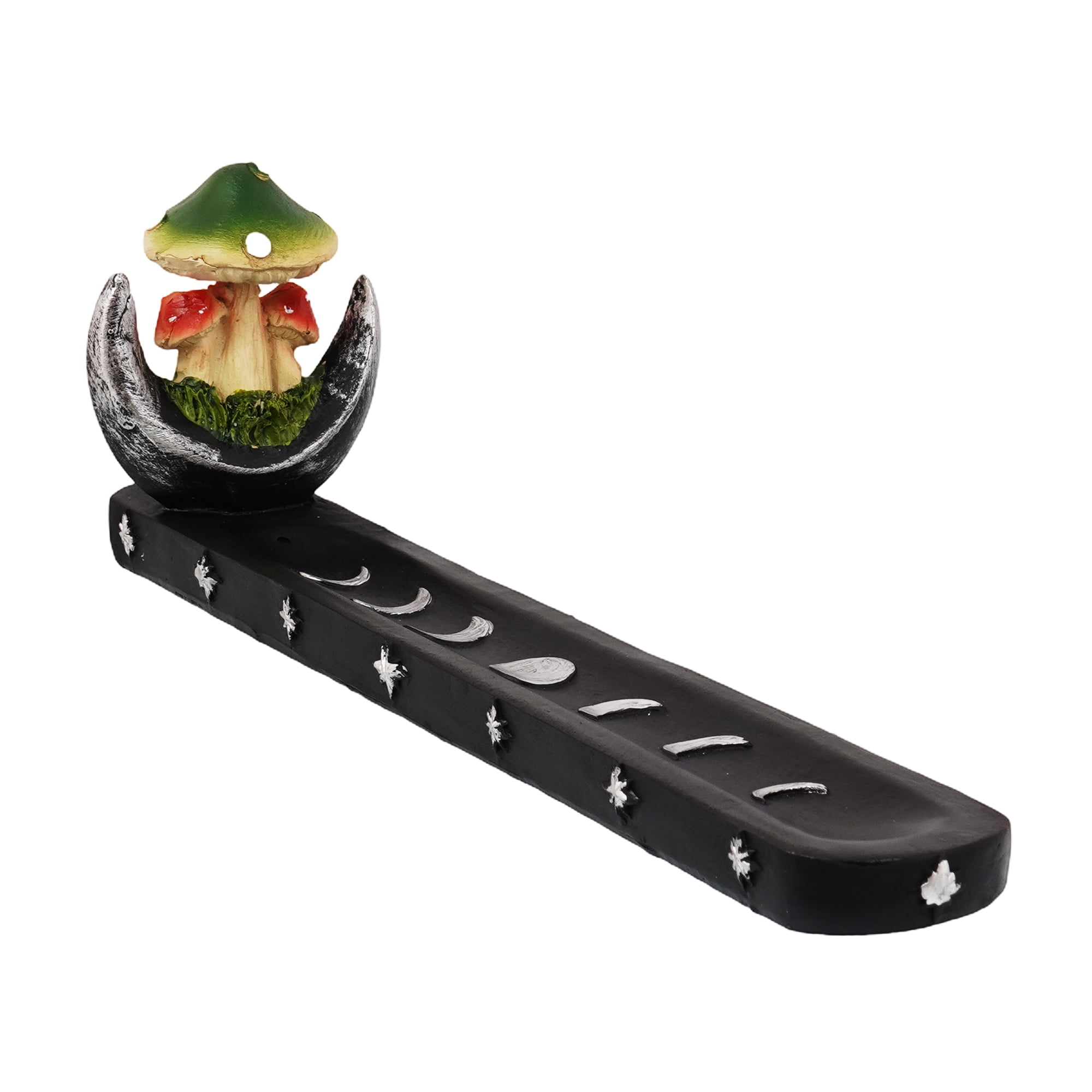 Mushroom on Moon Incense Burner – Hand-Painted Cold Cast Resin Holder for Stick or Cone Incense | Mystical Home, Desk, or Meditation Décor