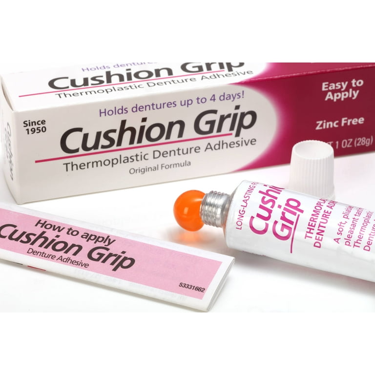 3 PACK Cushion Grip Thermoplastic Denture Adhesive Long-Lasting 1 oz. (3X  1oz) 