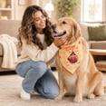thumbnail image 6 of Thanksgiving Pet Bandana with Turkey and Maple Leaf Print, 1 Pack, Light Orange Plaid, for Dogs and Cats, Pet Accessories, 6 of 7