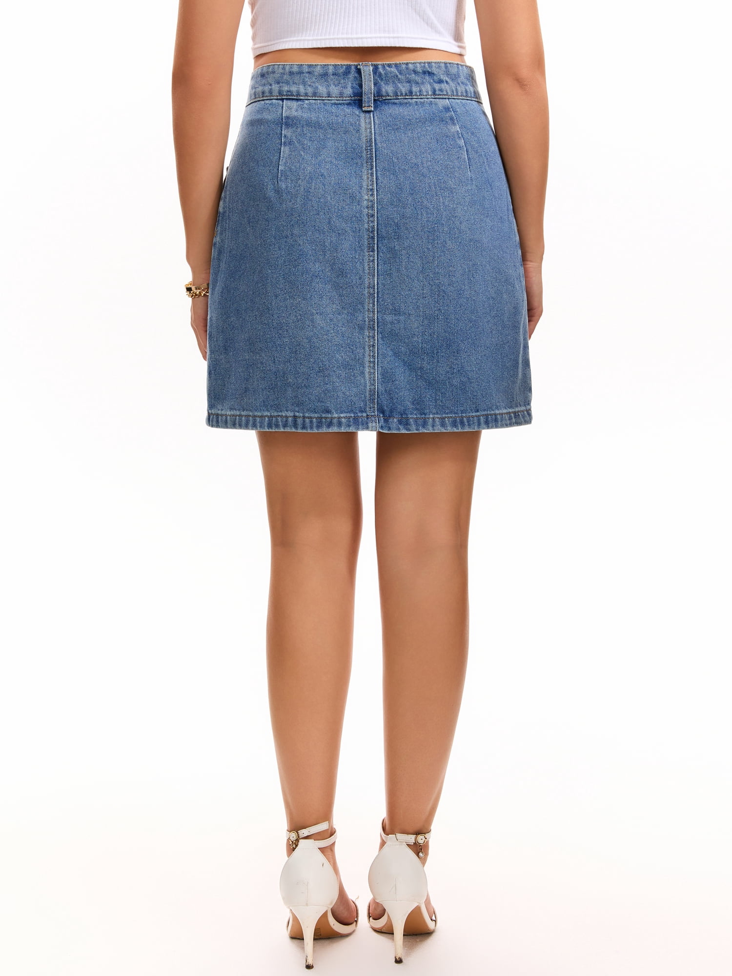 DARING DIVA Women's Denim High Waisted Front Pockets Mini Jean Skirt XL Light Gray Blue