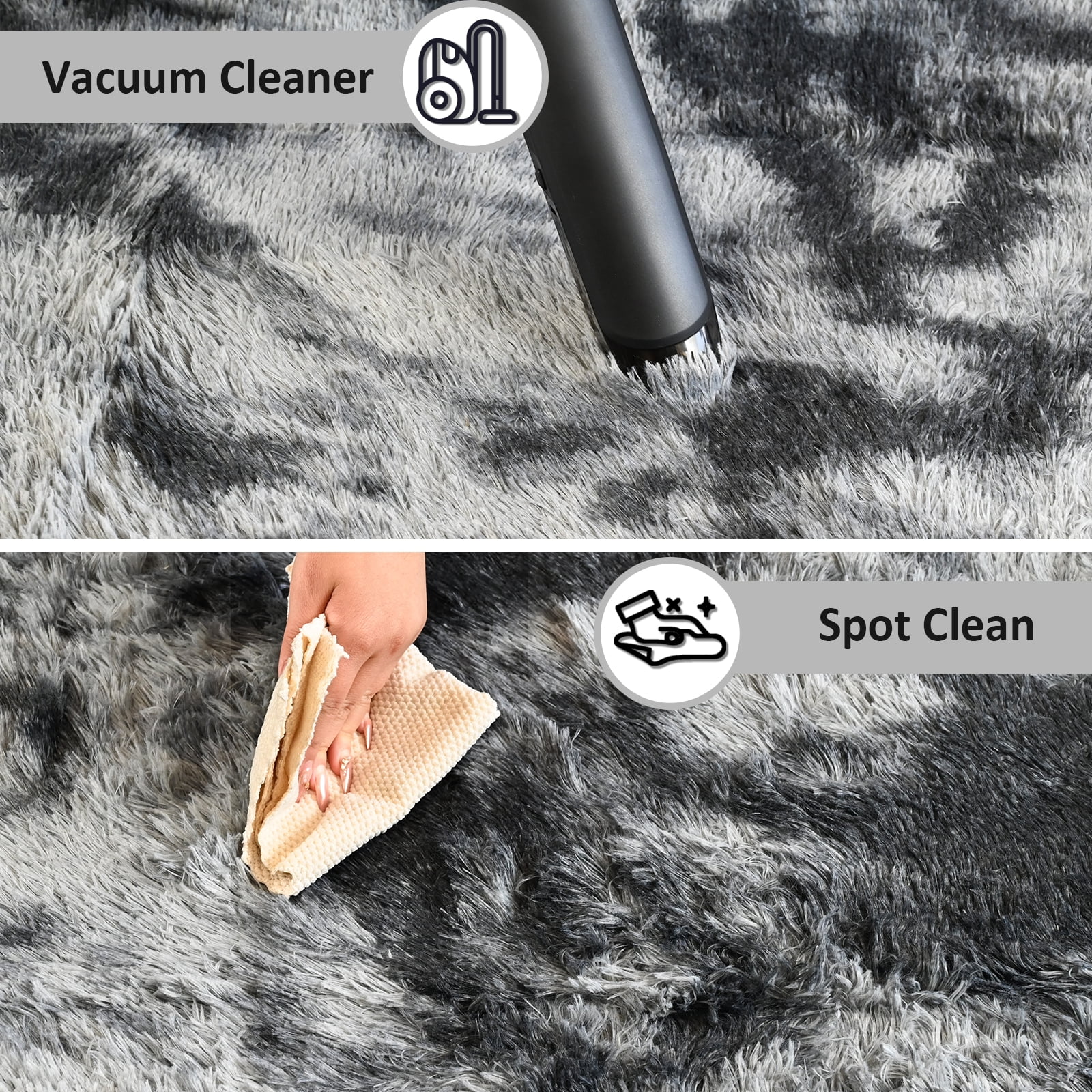 Pentantan 8’ x 10’ Shag Area Rugs, Soft Fluffy Indoor Carpet for Living Room Bedroom Decor, Tie-dyed Dark Gray