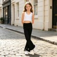 thumbnail image 6 of XXWXYD Girls Rib‑Knit Flare Pants, Elastic‑High‑Waist Bell‑Bottom Trousers With Heart Embroidery, Stretchy Knit Bottoms For Kids Casual Daily Dressing, 6 of 7