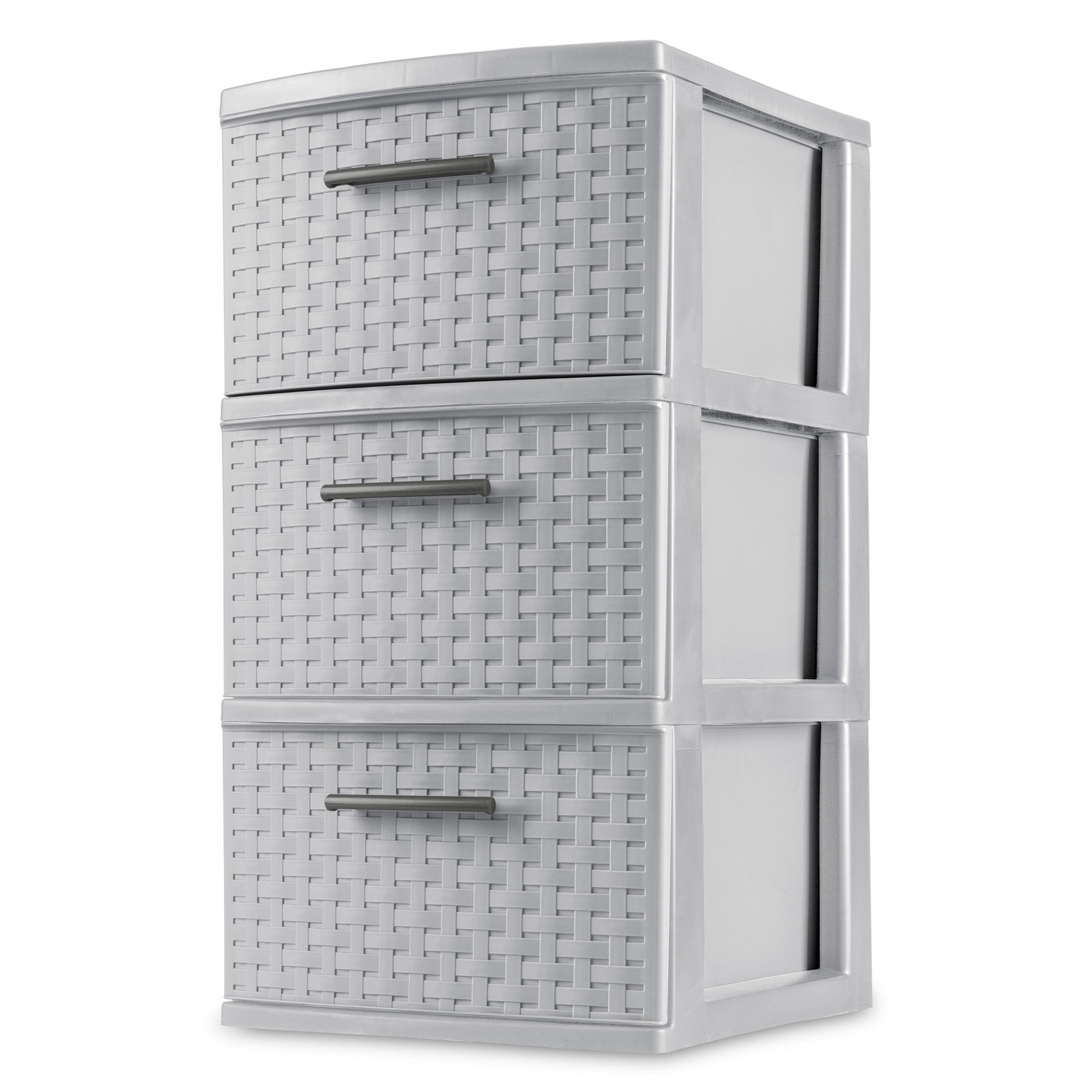 Sterilite 3 Drawer Storage Tower, Plastic Weave Medium Home Organizer, Cement, 2 Pack