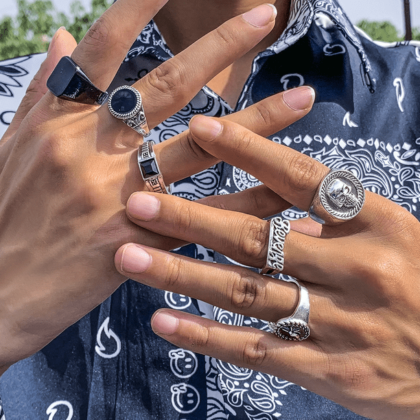 Stainless Steel Rings for Men Fashion Wedding Promise Male Band Rings Set Simple Cool Rings Pack for Men