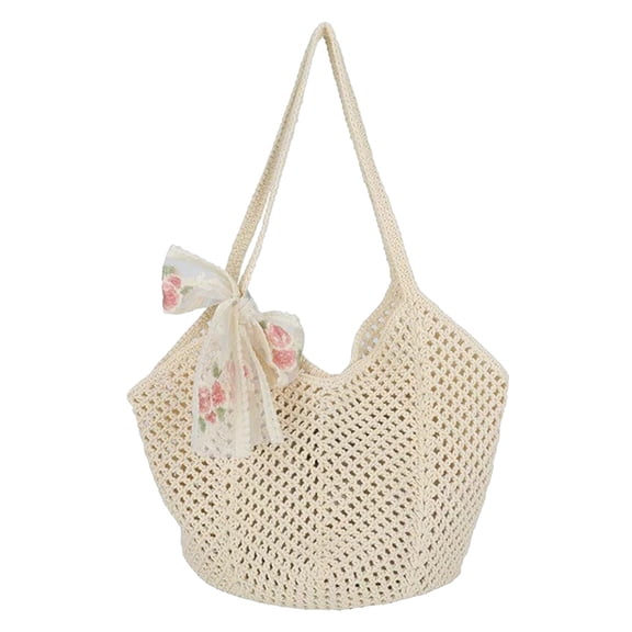 Woven Straw Beach Bag Purse, Boho Crochet Mesh Tote Handbag, Summer Vacation Shoulder Bag, Foldable Casual Shopping Tote, Travel Beach Essential Carryall Versatile for Shopping Travel